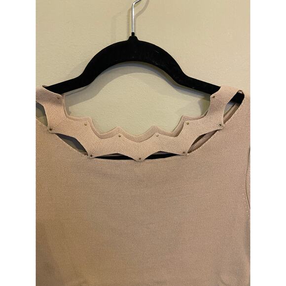 LEO GUY Vintage Womens Small Beige Knit Geometric Cut Out Shirt - Picture 5 of 5